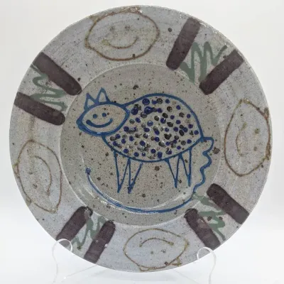 Sale Photo Thumbnail #213: Signed Decorative Pottery Plate with Cat Design
