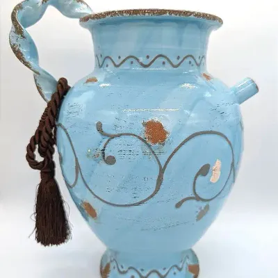 Sale Photo Thumbnail #174: LIght Blue and Brown Decorative Italian Pottery Pitcher