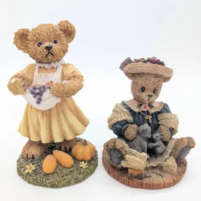 Sale Photo Thumbnail #287: Two Bear Figurines | Home Interiors 2002 Fall Harvest | Berry Hill Bear 1997