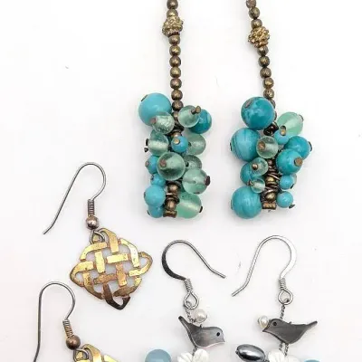 Sale Photo Thumbnail #104: Three Pairs of Pierced Earrings | Birds | Beaded | Celtic Knots