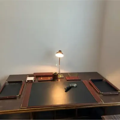 10 Piece Gold Pfeil Leather Desk Set
