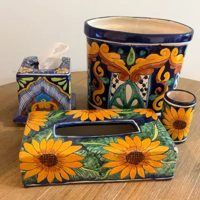 Pottery From Mexico Tissue Holders And Trash Can