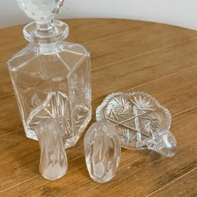 Crystal Decanter Dish And Salt And Pepper shaker