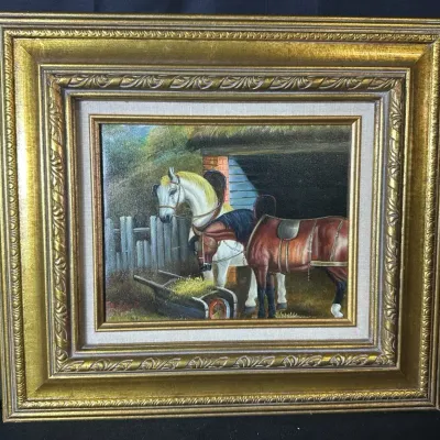 Framed Horse Oil Canvas Painting