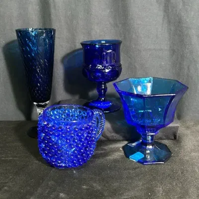 Assorted Cobalt Blue Vintage Glassware – 4 Pieces