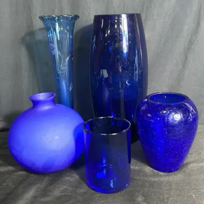 Cobalt Blue Art Glass Vase Collection – 5 Pieces