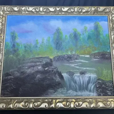 Waterfall Framed Canvas Painting 