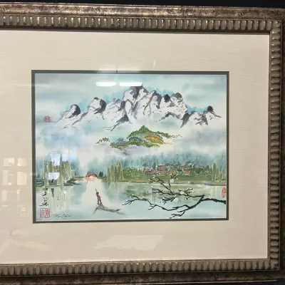 East Asian Watercolor And Ink Landscape *artist Unknown* 