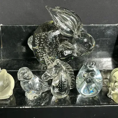 Assorted Art Glass Animal Figurines – Rabbit, Owl, Hippo, Unicorn & Parrot