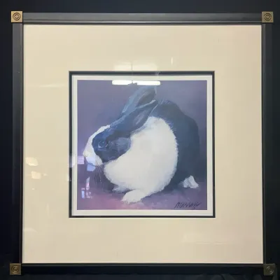 Framed Black & White Dutch Rabbit Art Print – Signed Murray