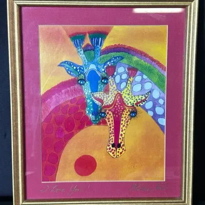 Signed, Matted, And Framed Betsey Fowler Giraffe Art Print