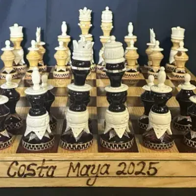 Mexican Tarascan Pulpit Style Wood And Bone Chess Set