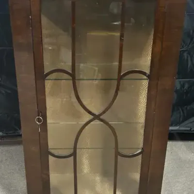 Vintage Mahogany Curio Cabinet with Glass Shelves & Working Lock