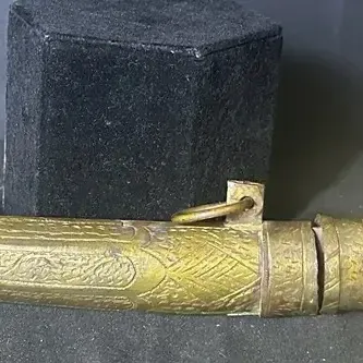 Traditional Curved Dagger With Engraved Brass Scabbard And Bone Handle