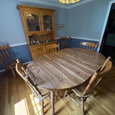 Sale Photo Thumbnail #44: Oval dining table w/ 6 solid wood chairs and hutch