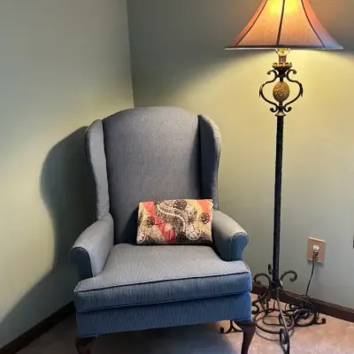 Broyhill Upholstered Wingback Chair with Metal Floor Lamp