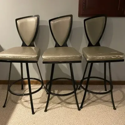 Three Silver Faux Snakeskin Barstools