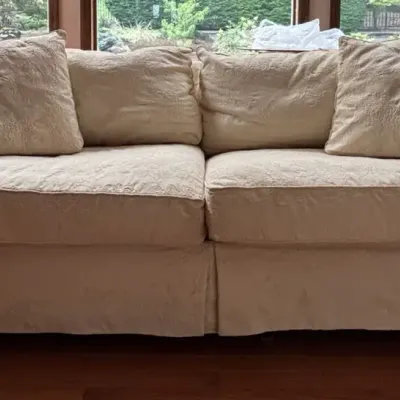 Cream Color Textured Slipcover Sofa