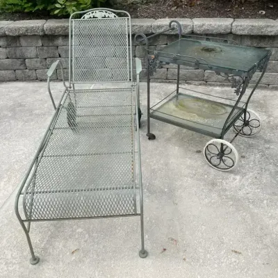 Green Metal Patio Lounger, Metal & Glass Outdoor Plant Cart