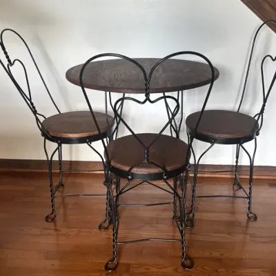 Wood And Metal Ice Cream Table & 3 Chairs 