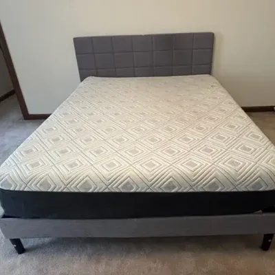 Grey Fabric Headboard and Frame with Sealy Queen Mattress Optional
