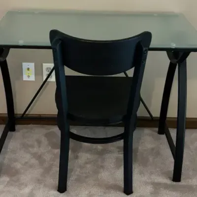 Glass And Metal Desk With Wood And Metal Chair #1