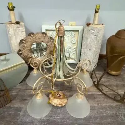 Copper and Teal Chandelier with Decor