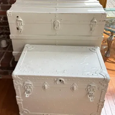 2 Painted White Storage Trunks