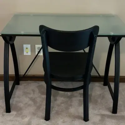 Glass And Metal Desk With Wood And Metal Chair #2