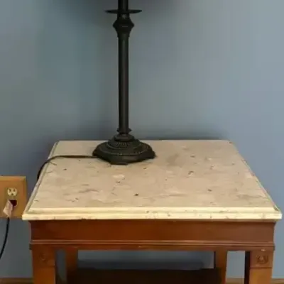 Wood Side Table with Stone Top (unattached) and Table Lamp