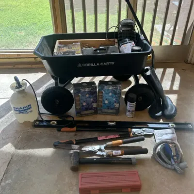 CI804 Gorilla Carts Garden Dump Cart with Fiskars Garden Tools and More
