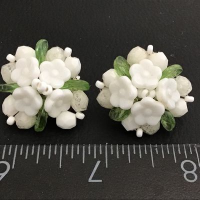 Vintage Cluster White Milk Glass Blossom Green Glass Accents. Germany