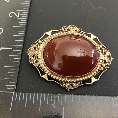 Antique Red Carnelian set in open Works Brooch