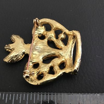 Beautiful Rhinestone Multi Color Gold Tone Crown Brooch
