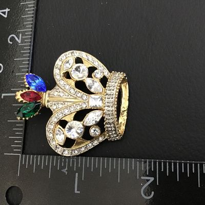 Beautiful Rhinestone Multi Color Gold Tone Crown Brooch