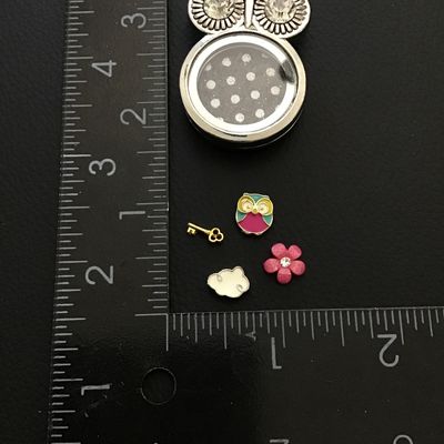 Silver tone owl pendant with charms