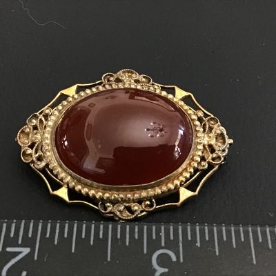 Antique Red Carnelian set in open Works Brooch