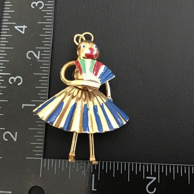 Pleated Skirt Hand painted Antique Brooch pendant Figure Fanned Dancer