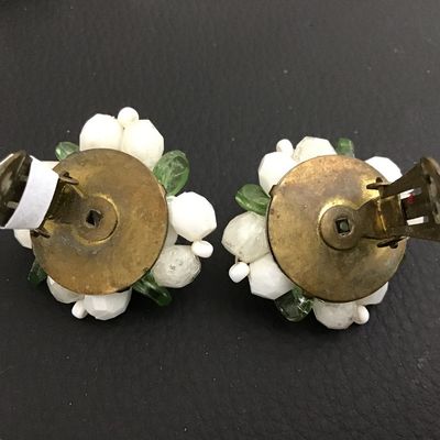 Vintage Cluster White Milk Glass Blossom Green Glass Accents. Germany