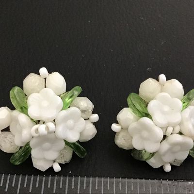 Vintage Cluster White Milk Glass Blossom Green Glass Accents. Germany
