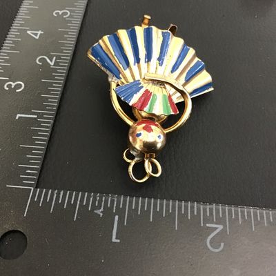 Pleated Skirt Hand painted Antique Brooch pendant Figure Fanned Dancer