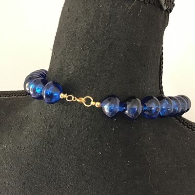 Faux Colbalt Blue Gold Tone Accents Stacking Ridge Disc Beads Unique Pretty