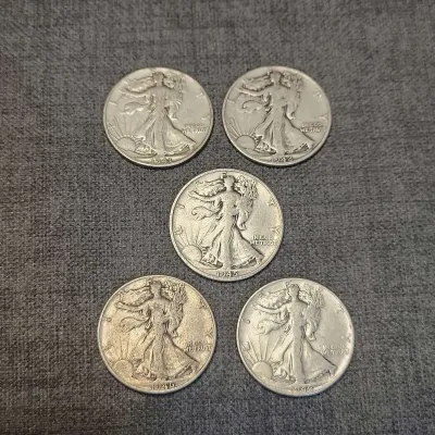 US Walking Liberty Half Dollars (5) Lot #1