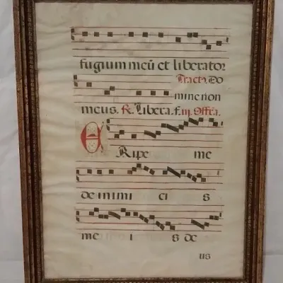 Framed Leaf from Liturgical Manuscript containing Gregorian Chant