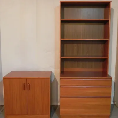 Single Cabinet plus Bookshelves and Three Drawers Chest Unit