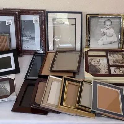 Bin Of Picture Frames All Different Sizes, Includes Sylvania Digital Photo Frame