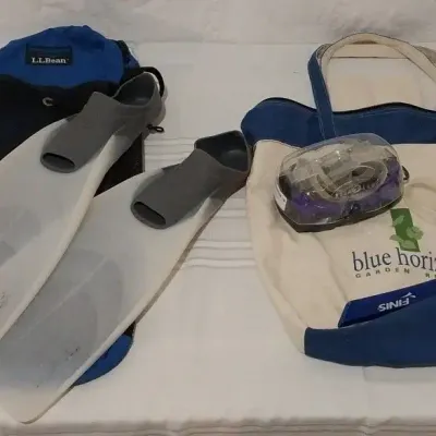 Snorkeling Fins, Goggles, And Mouth Piece