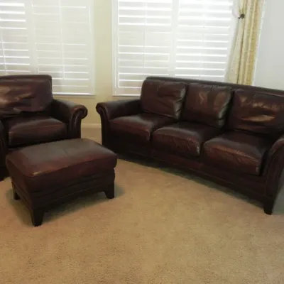 Leather Sofa and Chair with Ottoman