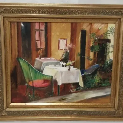 Oil On Canvas By Sharon Curtis "Cafe de Chartress"