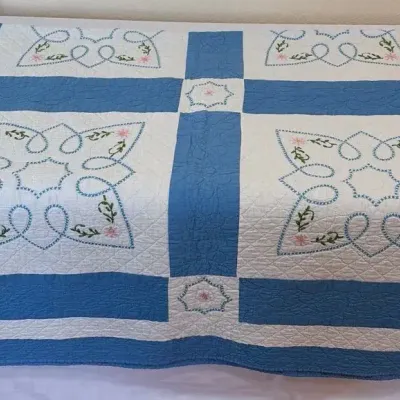 Handmade Quilt With Embroidered Blocks
